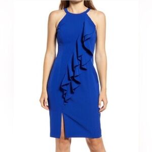Vince Camuto blue ruffle cocktail dress